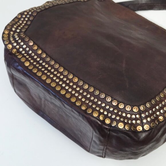BEAUTIFUL CAMPOMAGGI NEMI SHOPPING BAG LARGE TOTE IN BROWN LEATHER WITH RIVETS - Picture 7 of 8